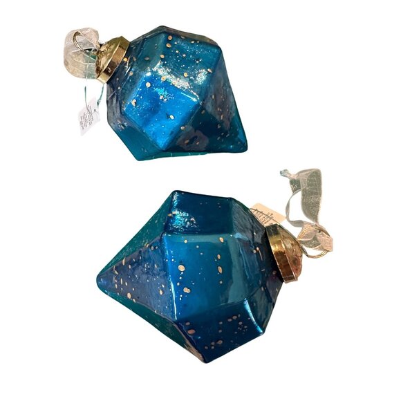 2 kugel style dillards handblown blue mercury Glass Gem-Shaped holiday Ornaments - Picture 11 of 11